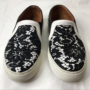 Givenchy Black & White Lace Slip Ons Shoes.